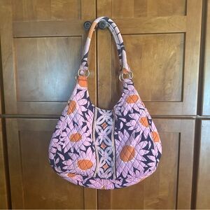 Vera Bradley Loves Me Pink/Orange/Navy Floral Pattern Hobo Purse Retired Pattern